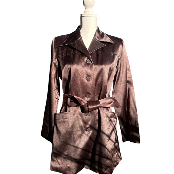 Vintage brown satin trench coat - Picture 1 of 5